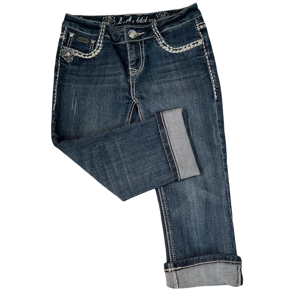 LA IDOL Kids Gem Embellishments Cuffed Capris